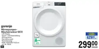 Metro Gorenje Wärmepumpen Wäschetrockner DE72 Angebot