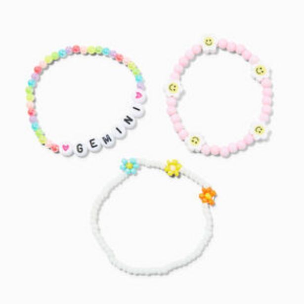 Claire's Zodiac daisy happy face beaded stretch bracelets - 3 pack, gemini Angebot