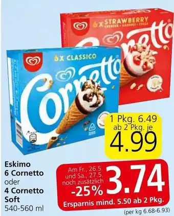 Spar Eskimo 6 Cornetto oder 4 Cornetto Soft 540-560 ml Angebot