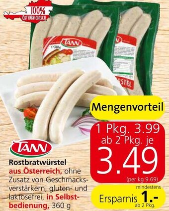 Spar Rostbratwürstel aus Österreich, ohne Zusatz von Geschmacks-verstärkern, gluten- und laktosefrei, in Selbst-bedienung, 360 g Angebot