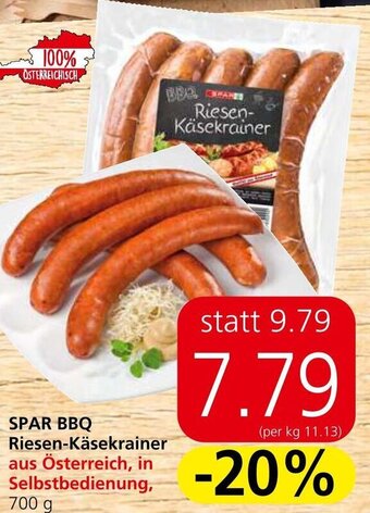 Spar SPAR BBQ Riesen-Käsekrainer aus Österreich, in Selbstbedienung, 700 g Angebot
