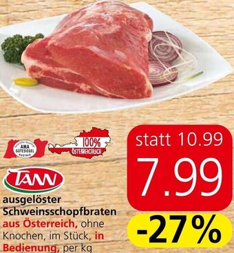 Spar ausgelöster Schweinsschopfbraten aus Österreich, ohne Knochen, im Stück, in Bedienung, per kg Angebot