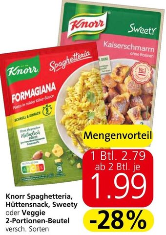 Spar Knorr Spaghetteria, Hüttensnack, Sweety oder Veggie 2-Portionen-Beutel versch. Sorten Angebot