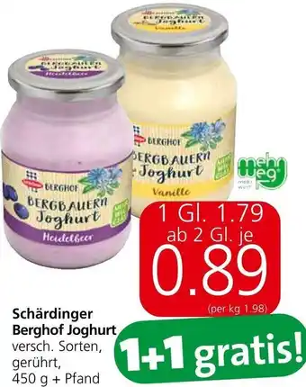 Spar Schärdinger Berghof Joghurt versch. Sorten, gerührt, 450 g + Pfand Angebot