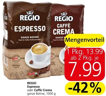 Spar REGIO Espresso oder Caffè Crema ganze Bohne, 1000 g Angebot