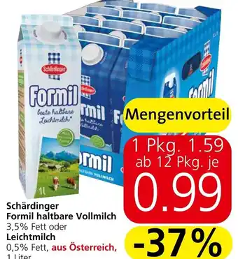 Spar Schärdinger Formil haltbare Vollmilch 3,5% Fett oder Leichtmilch 1 Liter Angebot