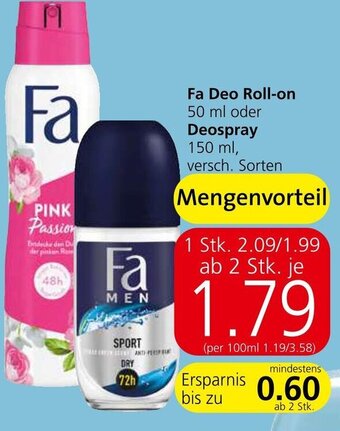 Spar Fa Deo Roll-on 50 ml oder Deospray 150 ml, versch. Sorten Angebot