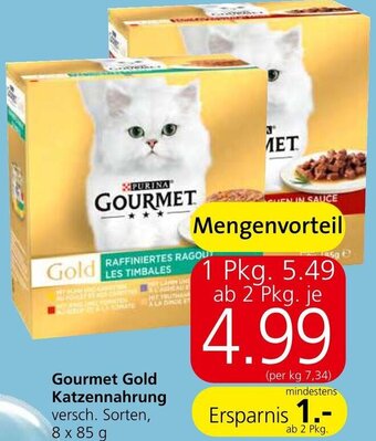 Spar Gourmet Gold Katzennahrung versch. Sorten, 8 x 85 g Angebot