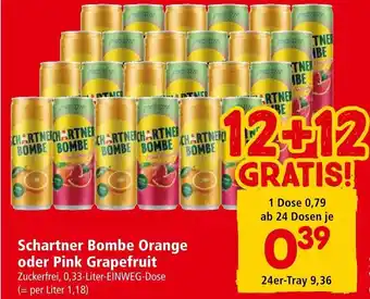 Interspar Schartner Bombe Orange oder Pink Grapefruit Zuckerfrei, 0,33-Liter-EINWEG-Dose Angebot