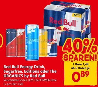 Interspar Red Bull Energy Drink, Sugarfree, Editions oder The ORGANICS by Red Bull Verschiedene Sorten, 0,25-Liter-EINWEG-Dose Angebot