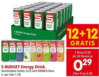 Interspar S-BUDGET Energy Drink Verschiedene Sorten, 0,25-Liter-EINWEG-Dose Angebot