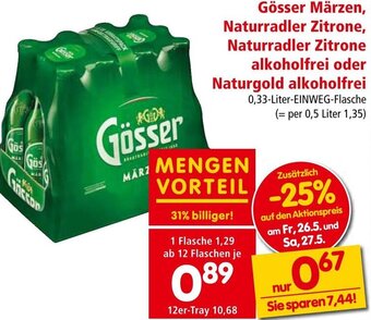 Interspar Gösser Märzen, Naturradler Zitrone, Naturradler Zitrone alkoholfrei oder Naturgold alkoholfrei 0,33-Liter-EINWEG-Flasche Angebot