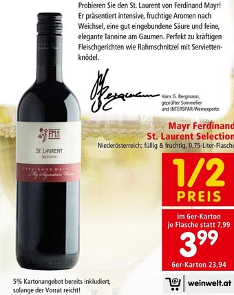 Interspar Mayr Ferdinand St. Laurent Selection Niederösterreich; füllig & fruchtig, 0,75-Liter-Flasche Angebot