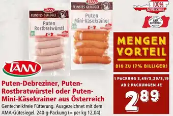 Interspar Puten-Debreziner, Puten-Rostbratwürstel oder Puten-Mini-Käsekrainer aus ÖsterreichAB 2 PACKUNGEN JE 240-g-Packung Angebot