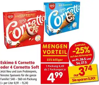Interspar Eskimo 6 Cornetto oder 4 Cornetto Soft 540-560-ml-Packung Angebot