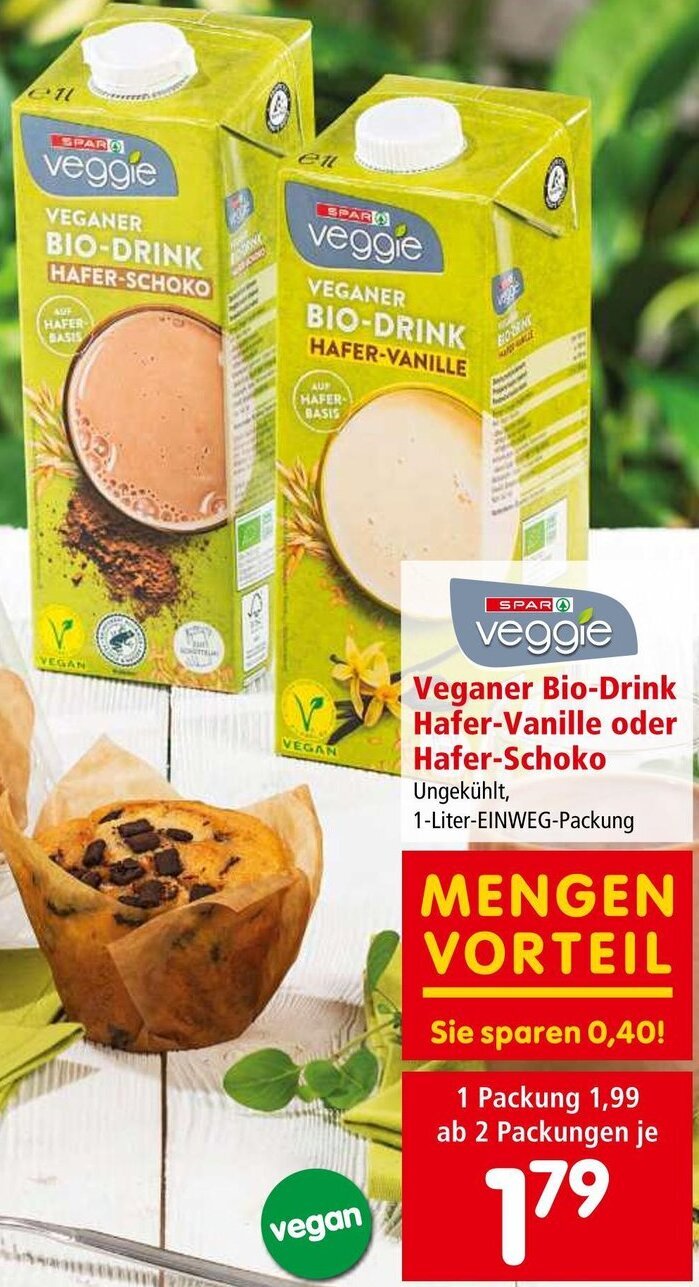 Interspar Veganer Bio-Drink Hafer-VanilleVEGANER BIO-DRINK HAFER-SCHOKO 1-Liter-EINWEG-Packung Angebot