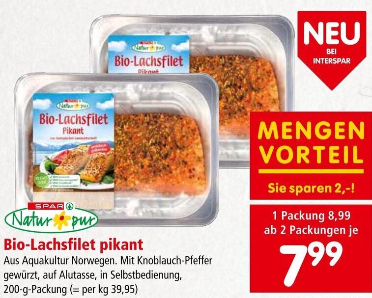 Interspar Natur pur Bio-Lachsfilet pikant  200-g-Packung Angebot