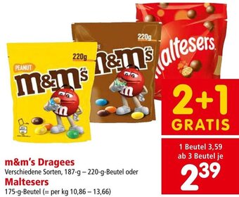Interspar m&m's Dragees Verschiedene Sorten, 187-g-220-g-Beutel oder Maltesers 175-g-Beutel Angebot