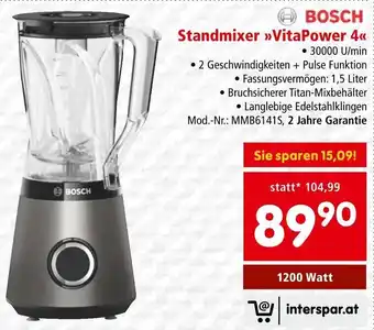 Interspar BOSCH Standmixer >>VitaPower 4<< 1200 Watt Angebot