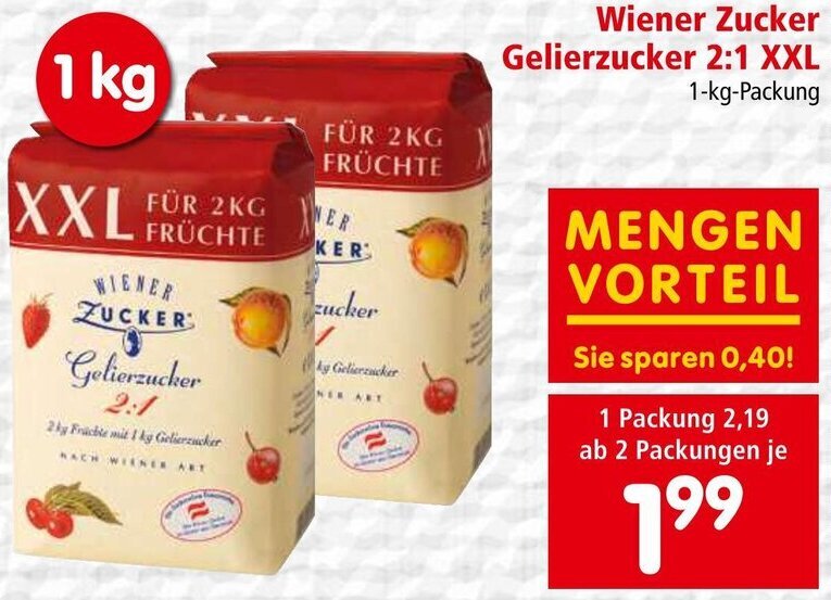 Wiener Zucker Gelierzucker 21 XXL 1kgPackung Angebot bei Interspar