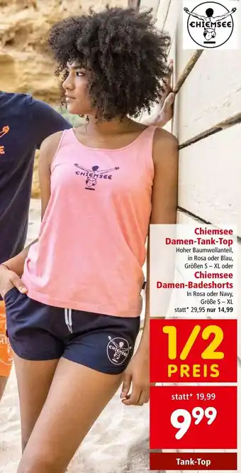 Interspar Chiemsee Damen-Tank-Top Hoher Baumwollanteil, in Rosa oder Blau, Größen S-XL oder Chiemsee Damen-Badeshorts Angebot
