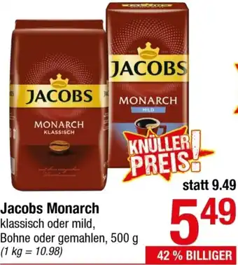 Maximarkt Jacobs Monarch klassisch oder mild, Bohne oder gemahlen, 500 g Angebot