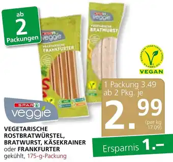 SPAR Gourmet VEGETARISCHE ROSTBRATWÜRSTEL, BRATWURST, KÄSEKRAINER oder FRANKFURTER gekühlt, 175-g-Packung Angebot