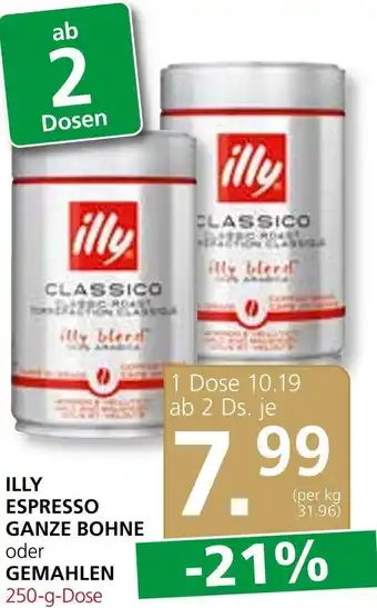 SPAR Gourmet ILLY ESPRESSO GANZE BOHNE oder GEMAHLEN 250-g-Dose Angebot