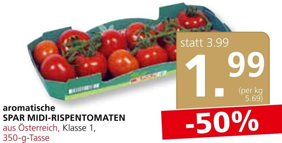 SPAR Gourmet aromatische SPAR MIDI-RISPENTOMATEN aus Österreich, Klasse 1, 350-g-Tasse Angebot
