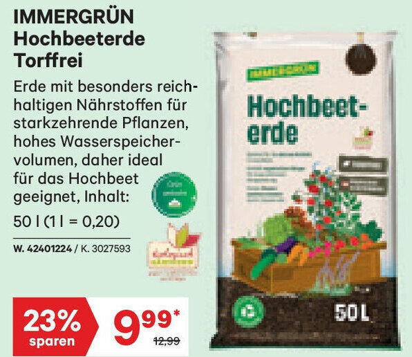 Lagerhaus IMMERGRÜN Hochbeeterde Torffrei 50 L Angebot