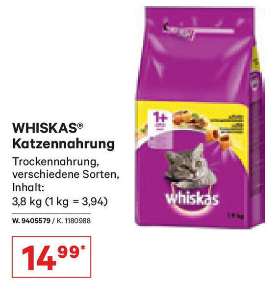 Lagerhaus WHISKASⓇ Katzennahrung Trockennahrung, verschiedene Sorten, Inhalt: Angebot