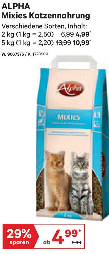 Lagerhaus ALPHA Mixies Katzennahrung Verschiedene Sorten, Inhalt: 2 kg Angebot