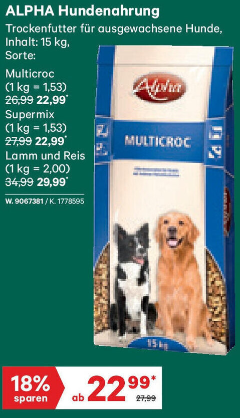 Lagerhaus ALPHA Hundenahrung 15 kg Angebot