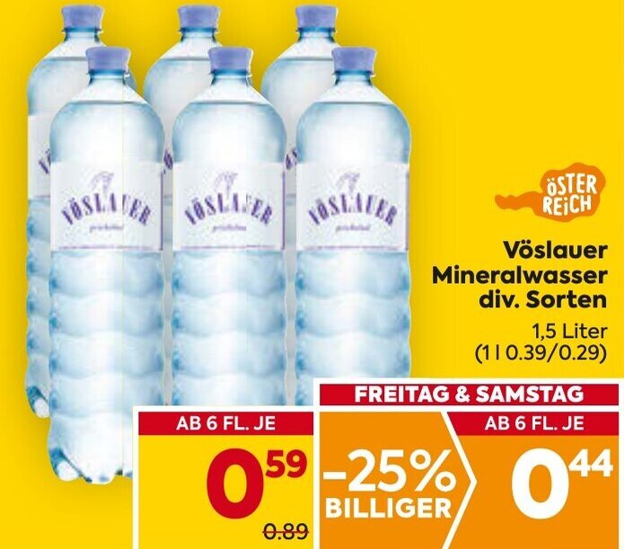 Billa Vöslauer Mineralwasser div. Sorten 1,5 Liter Angebot