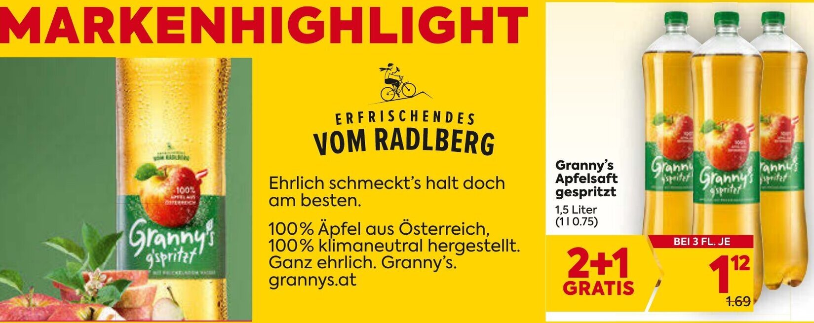 Billa Granny's Apfelsaft gespritzt 1,5 Liter Angebot