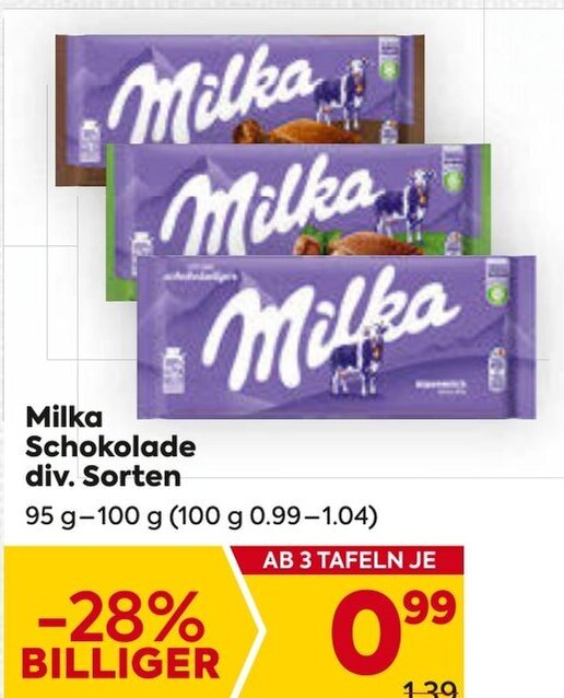 Milka Schokolade div. Sorten 95 g 100 g Angebot bei Billa