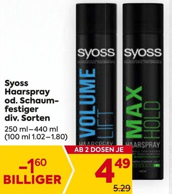 Billa Syoss Haarspray od. Schaum-festiger div. Sorten 250 ml-440 ml Angebot