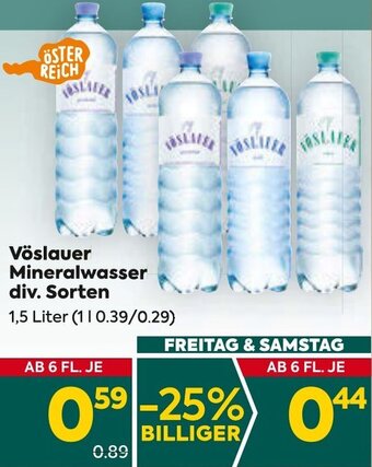 Billa Vöslauer Mineralwasser div. Sorten 1,5 Liter Angebot