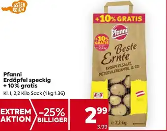 Billa Pfanni Erdäpfel speckig + 10% gratis Kl. 1, 2,2 Kilo Sack Angebot