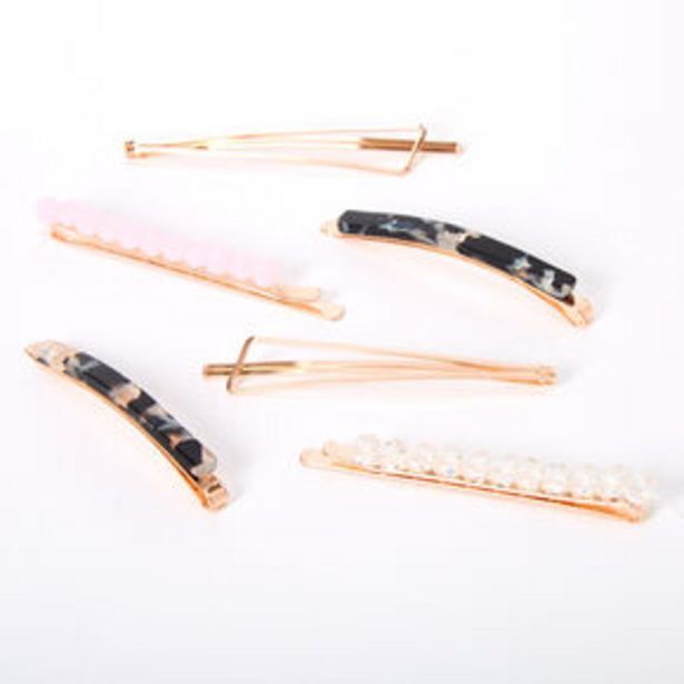 Claire's Rose gold beaded tortoiseshell hair pins - pink, 6 pack Angebot