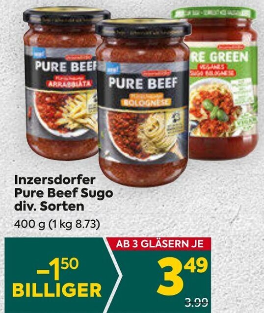 Billa Inzersdorfer Pure Beef Sugo div. Sorten 400 g Angebot
