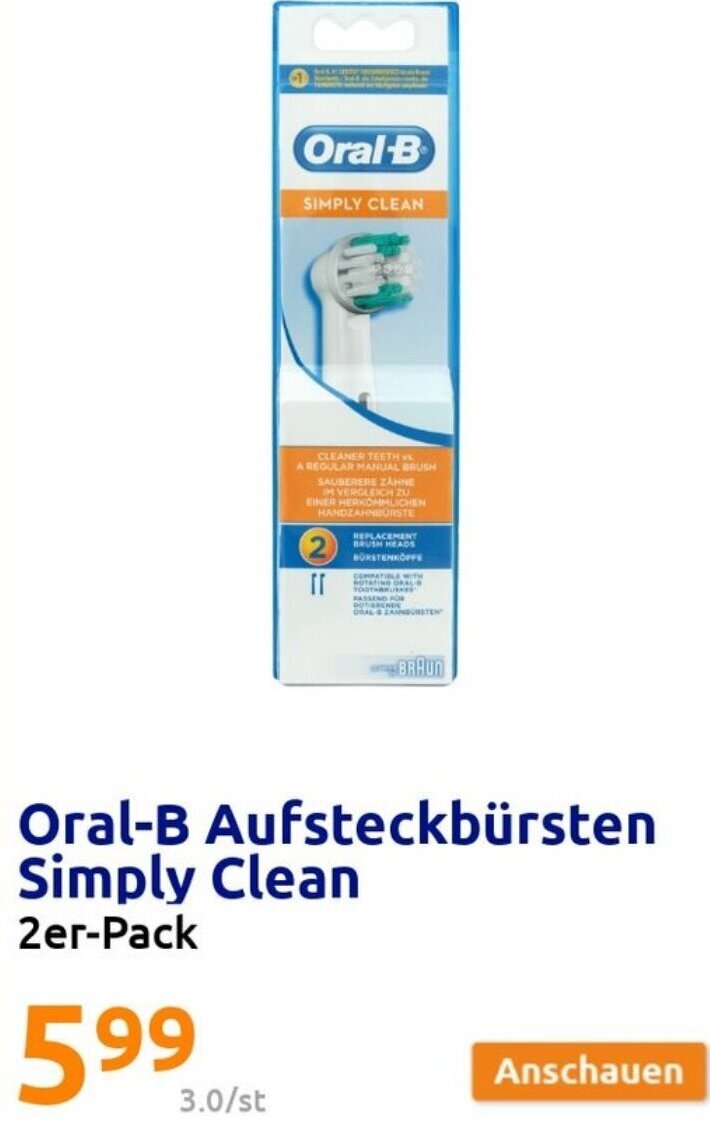 Action Oral-B Aufsteckbürsten Simply Clean 2er-Pack Angebot