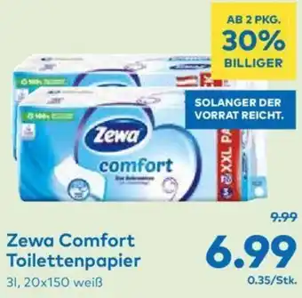 T&G Zewa Comfort Toilettenpapier 3L, 20x150 weiß Angebot