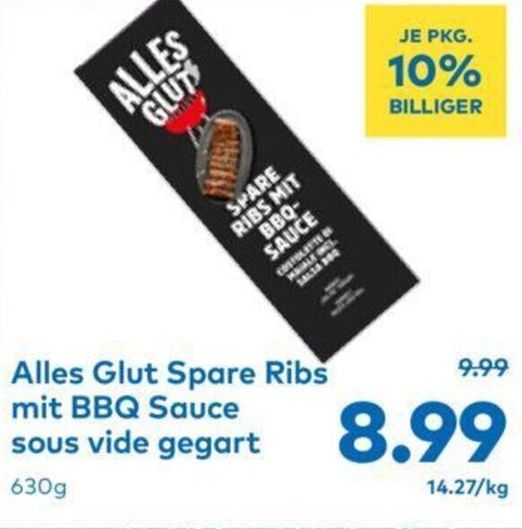 T&G Alles Glut Spare Ribs mit BBQ Sauce sous vide gegart 630g Angebot