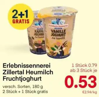 MPreis Erlebnissennerei Zillertal Heumilch Fruchtjoghurt versch. Sorten, 180 g 2 Stück + 1 Stück gratis Angebot