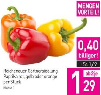 Sutterlüty Reichenauer Gärtnersiedlung Paprika rot, gelb oder orange per Stück Angebot