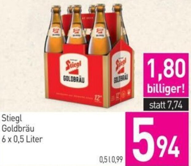 Sutterlüty Stiegl Goldbräu 6 x 0,5 Liter Angebot