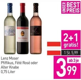 Sutterlüty Lenz Moser Pfiffikus, Fété Rosé oder Alter Knabe 0,75 Liter Angebot