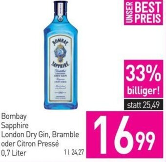Sutterlüty Bombay Sapphire London Dry Gin, Bramble oder Citron Pressé 0,7 Liter Angebot