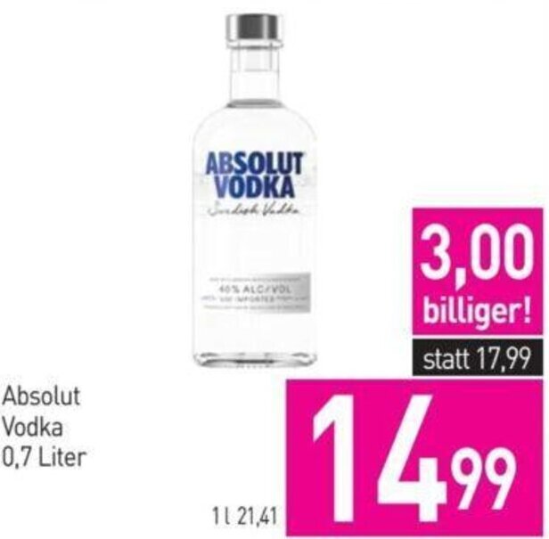 Sutterlüty Absolut Vodka 0,7 Liter Angebot